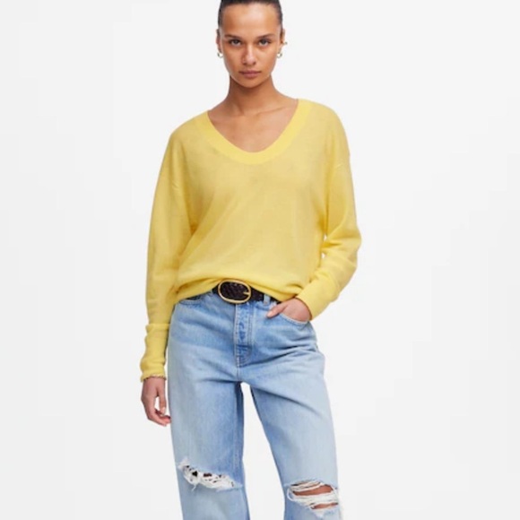 Nwot Madewell iced lemon Cashmere U-Neck Pullover - Picture 4 of 6
